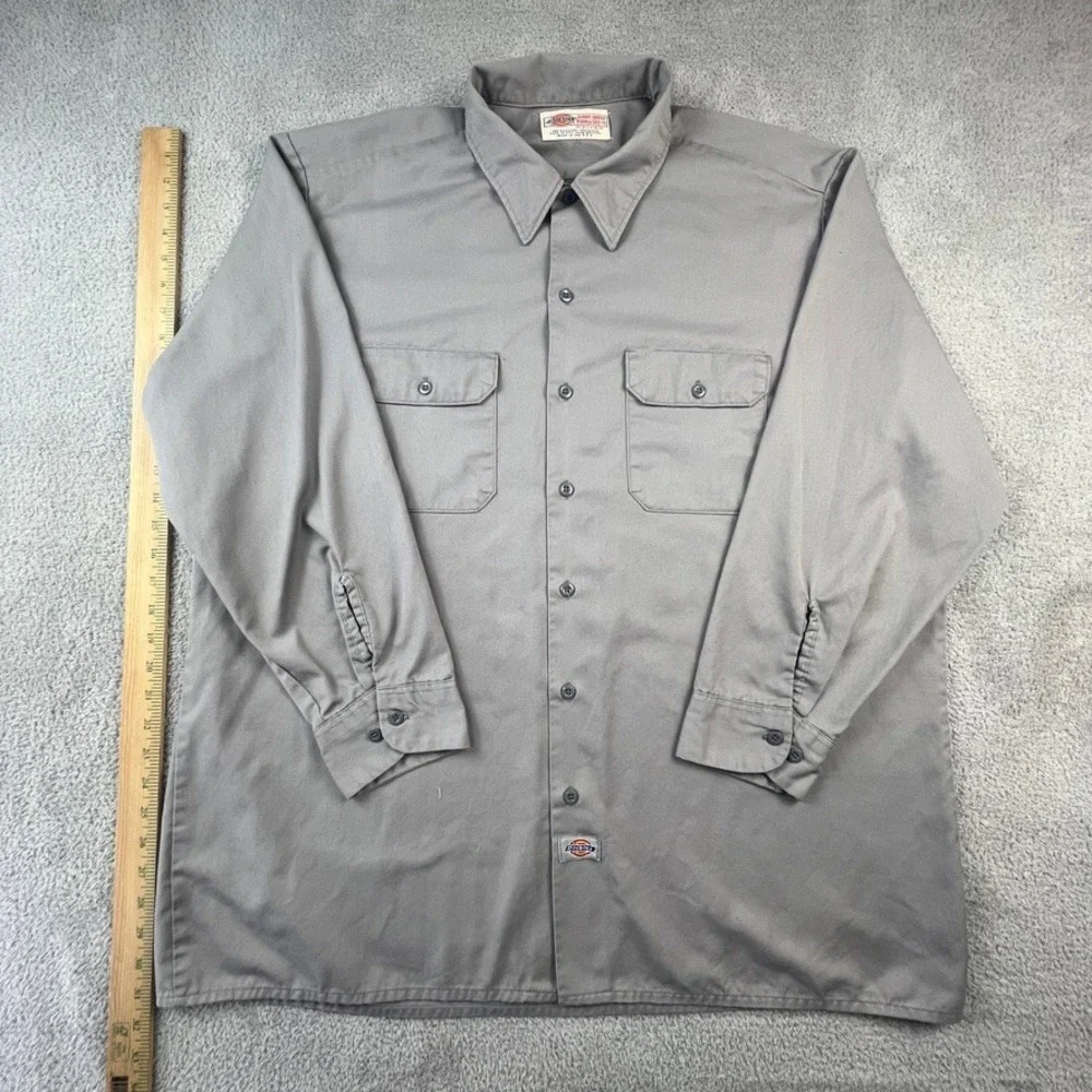 Dickies Work Shirt‎ Mens 2XL Long Sleeve Gray Twill Button Down Skater Workwear